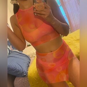 Blackbough Hilary Mesh Swimsuit Beach Pool cover up set, crop top and mini skirt